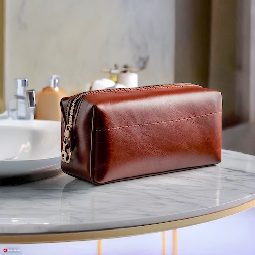 Leather Toiletry Bag Cosmetic Case Italian Classy Dopp Kit 2 2